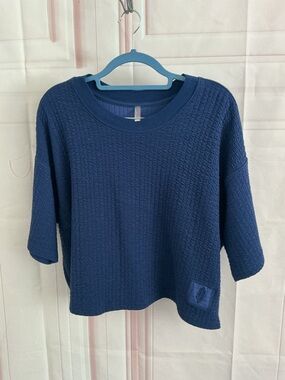 FP Movement by Free People Navy Textured Cropped Crewneck Top